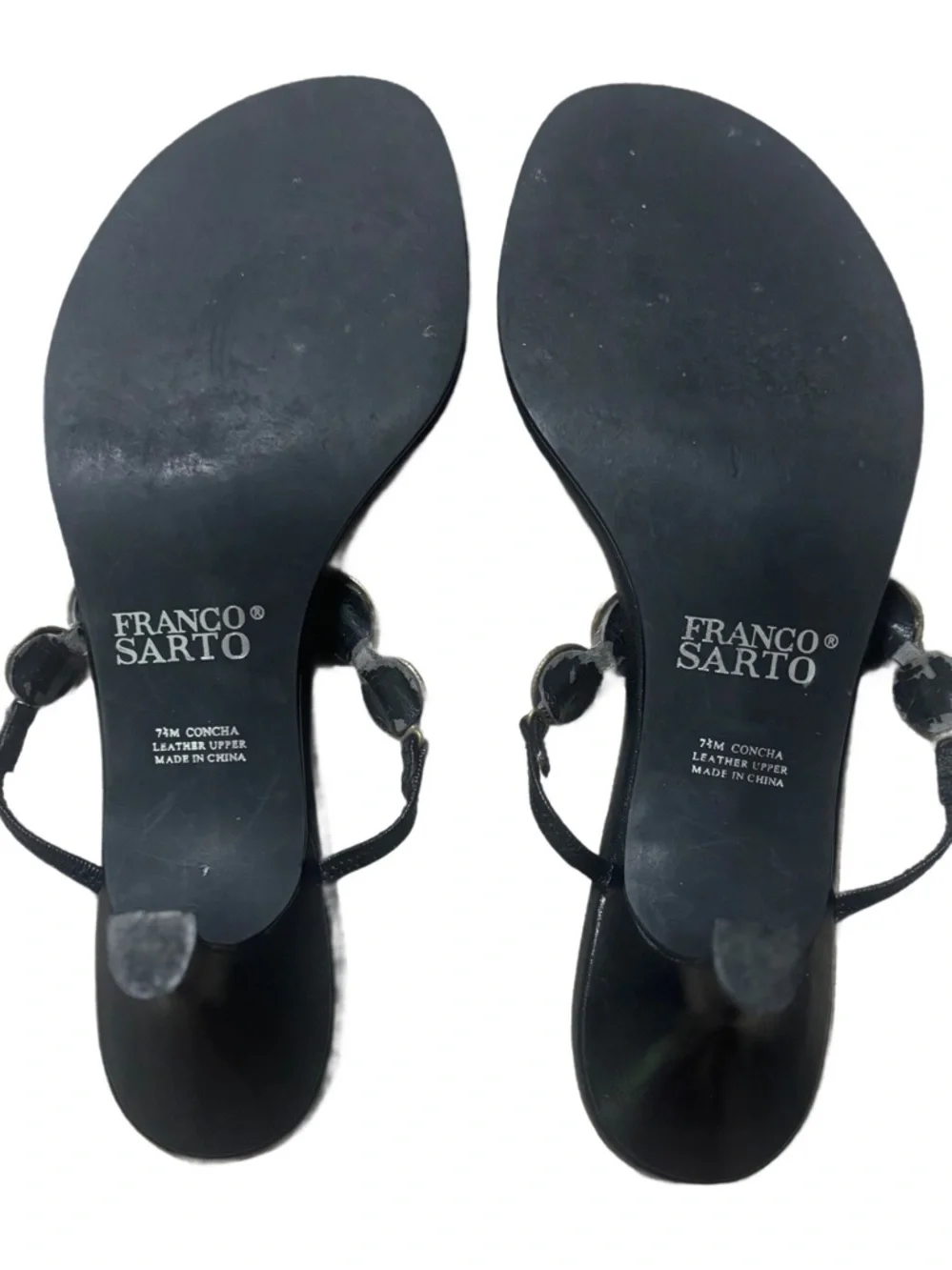 Franco Sarto Black Leather Kitten Heel Sandals Boho Beaded Thong 7.5